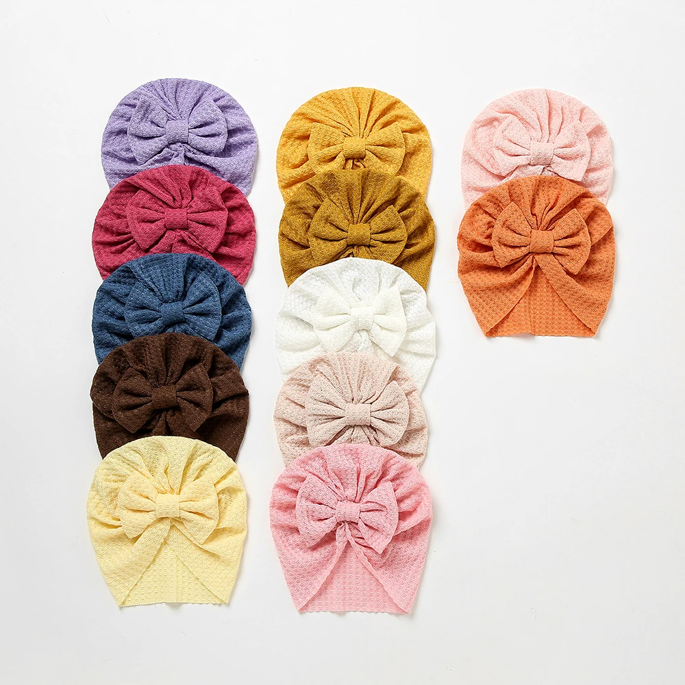 

Waffle Baby Turban BowKnot Newborn Soft Bow Band Babies Infant Beanie kid Hats Toddler Cap Head Wraps Hair Accessories for Girls