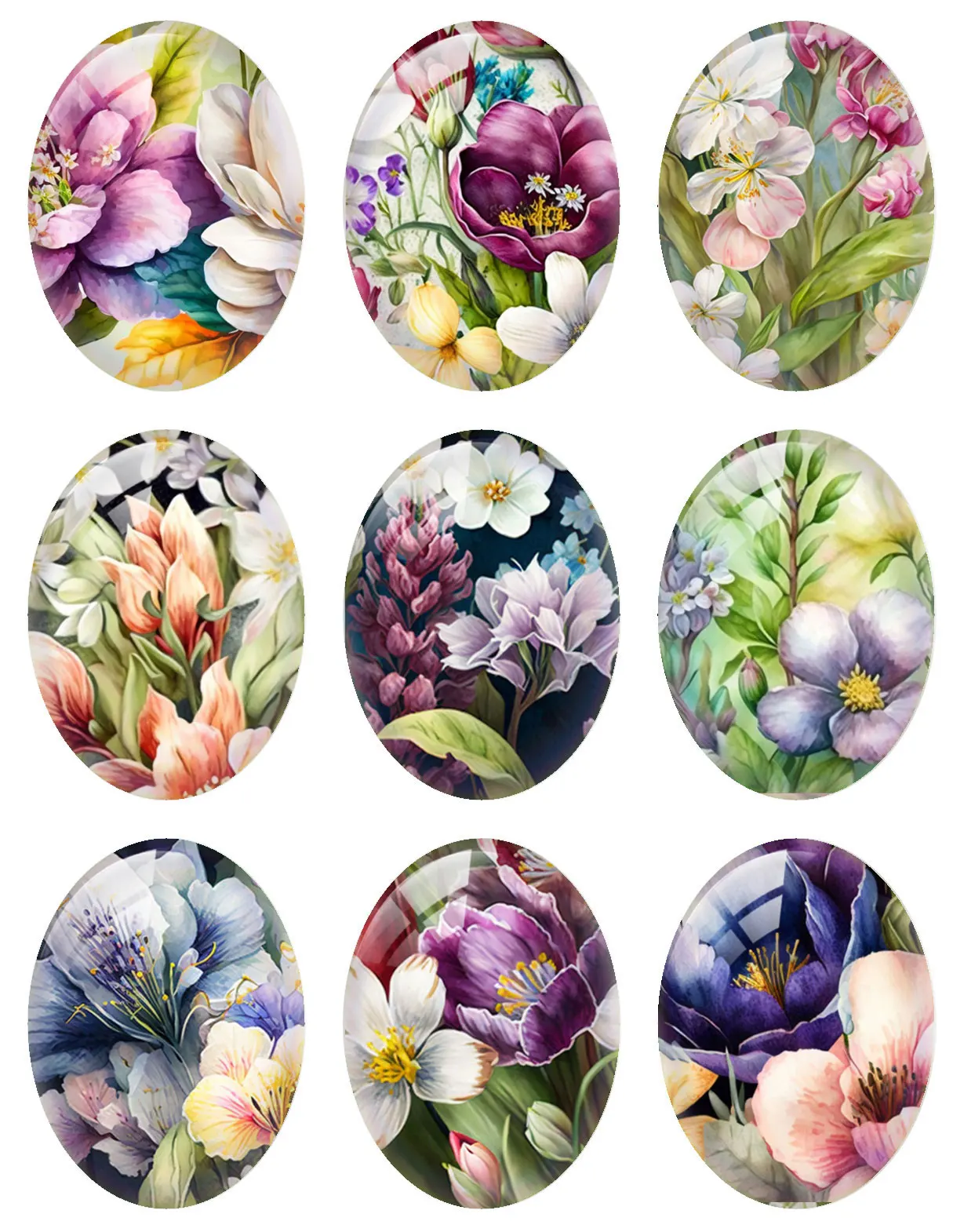 10 шт./лот белый зеленый фиолетовый цветок овальный фото стеклянный кабошон с