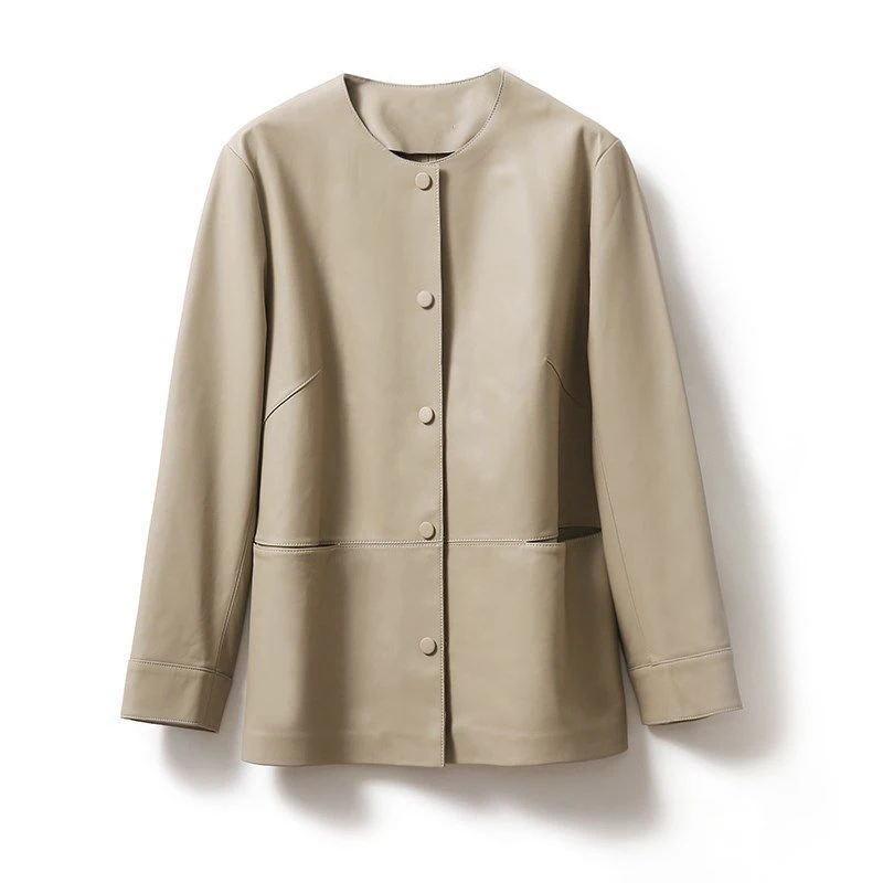 Solid Basic Women Pu Leather Jackets Office Ladies korean  Leather Coats Single Breasted O-Neck Soft  Female Leather Jackets