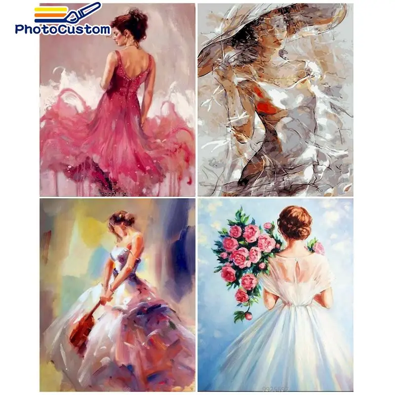 

PhotoCustom Oil Picture By Numbers Girl Painting By Number Portrait DIY Canvas Hand Painted Acrylic painting kits art Home Decor
