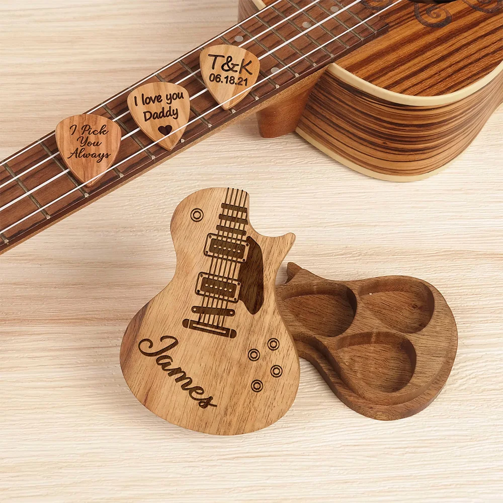 Wooden Storage Personalized Plectrum Case Gift For Man Guitar Pick Holder Wedding Groomsman Favours
