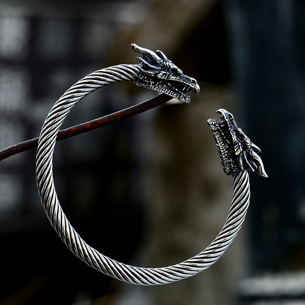 

Vintage Viking Dragon Bracelet for Men Punk Fashion Stainless Steel Twist Spiral Viking Bracelet Amulet Jewelry Gift Wholesale