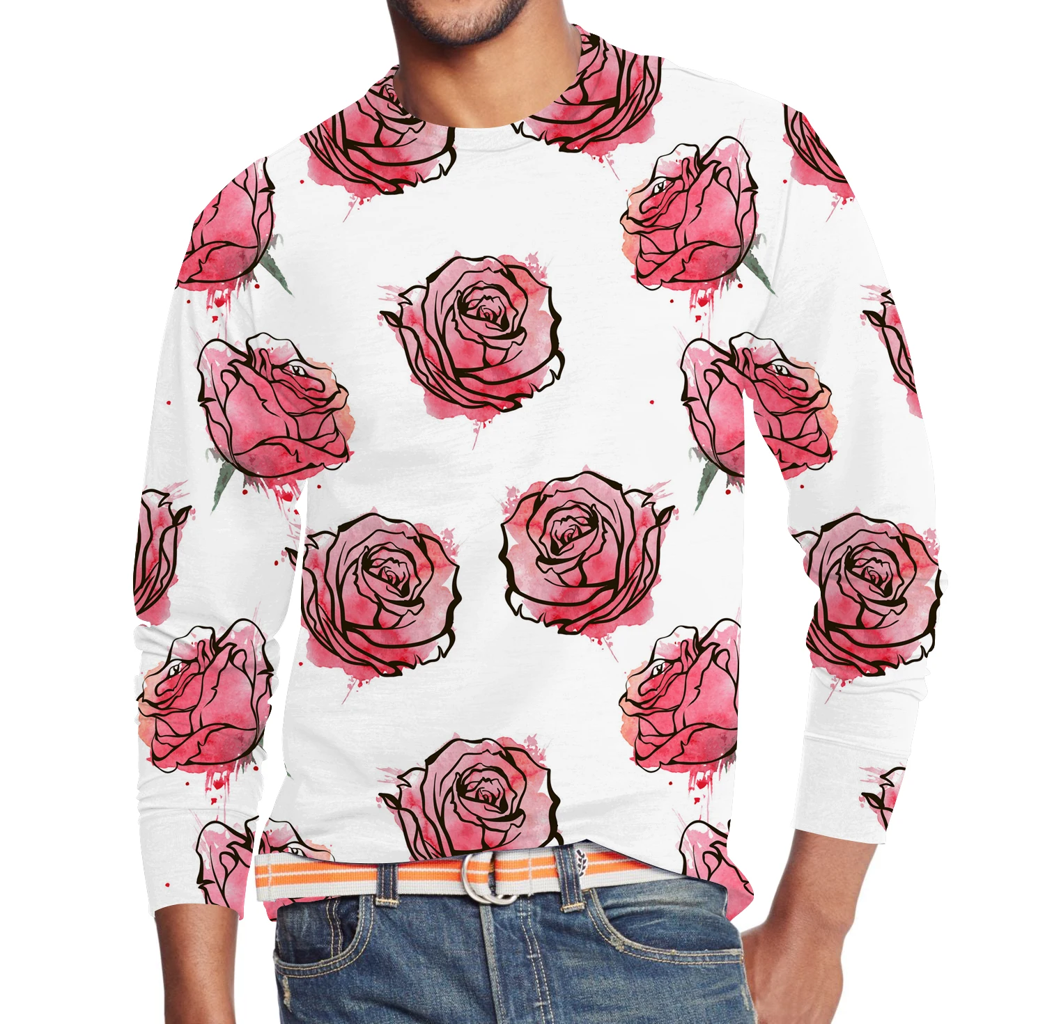 

Летняя дизайнерская длинная футболка с цветочным принтом, уличная одежда для мужчин, Рубашки, Топы, летняя футболка, футболка