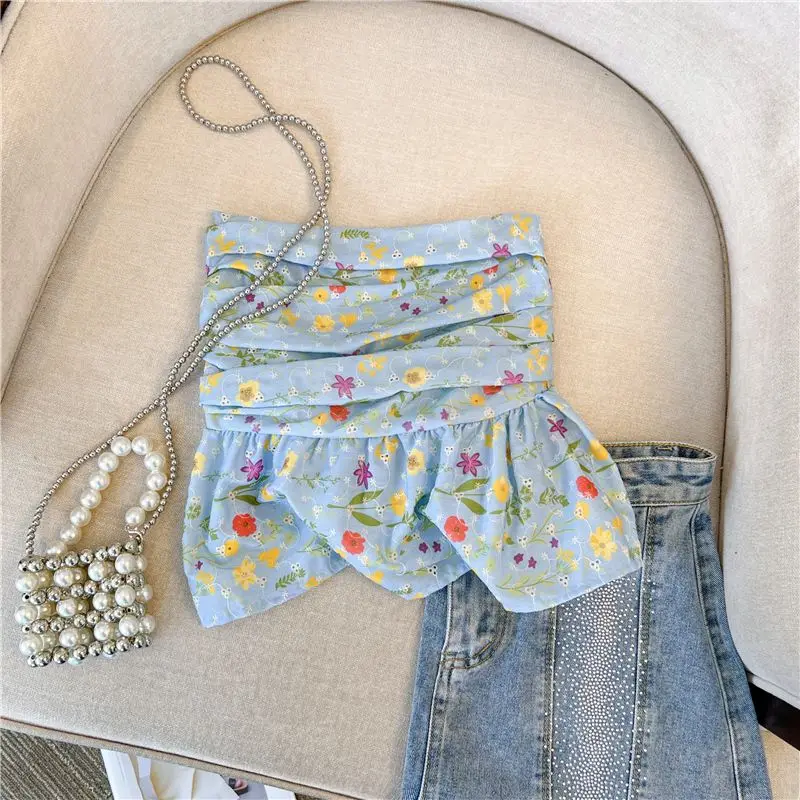 Женский топ с запахом на груди привлекательный плиссированный укороченный