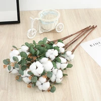 4pc simulation dried cotton flower branch eucalyptus leaf fake plant for home living room decor christmas wedding natural cotton