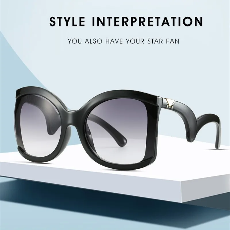 

COOL&KU Fashionable and Trendy women's Sunglasses with Wavy Legs and Personalized Light Luxury Large Frame Anti UV400 Glasses