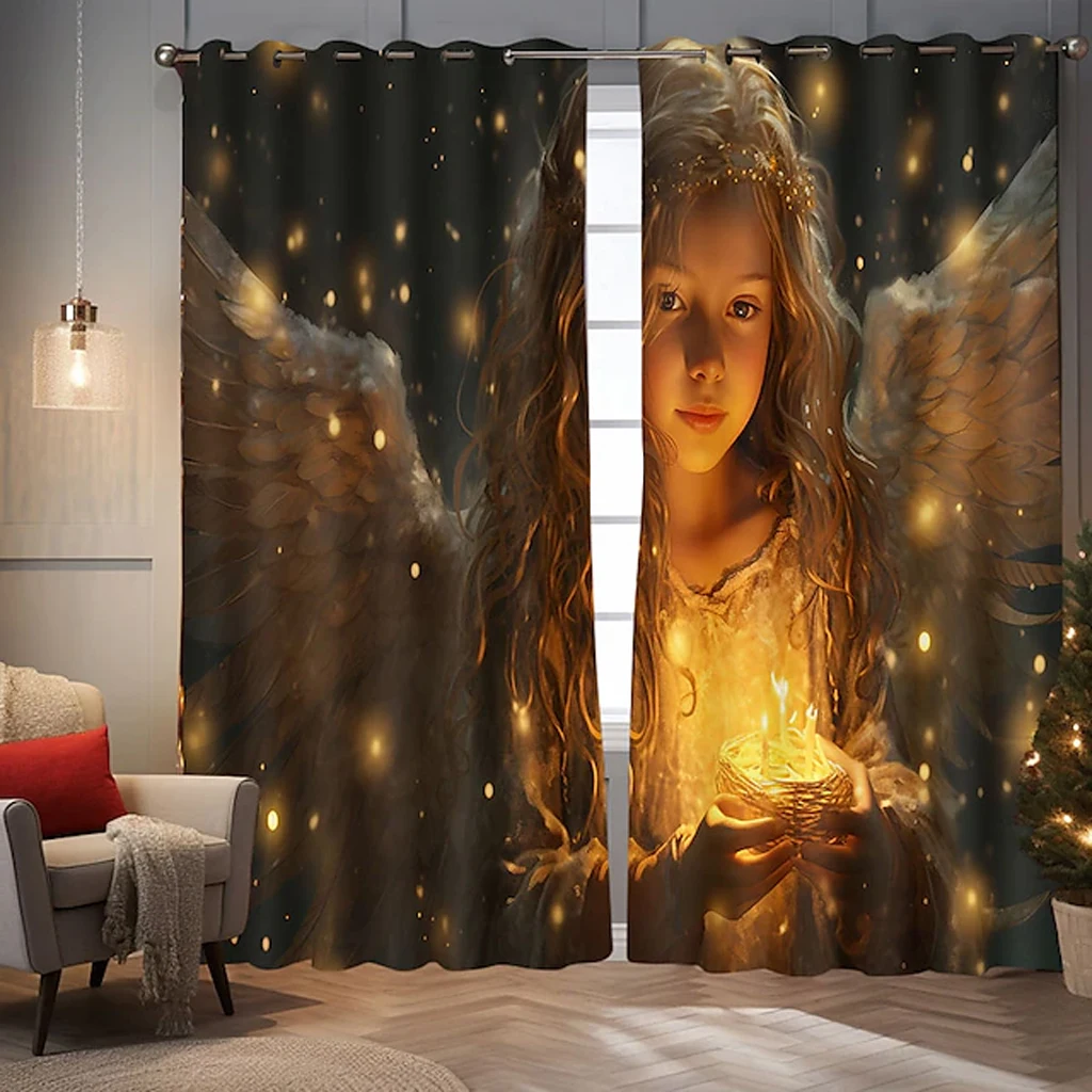 

Angel Girl Curtains for Living Room Bedroom Kitchen Window Panels Drapes Home Decoration