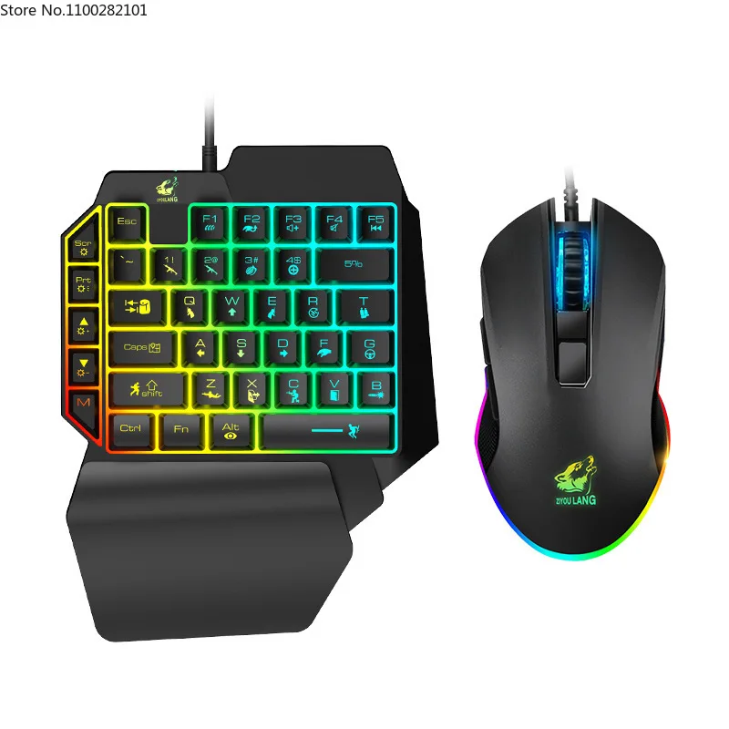 

Gaming Keyboard Black Creative Wired Mouse and Keyboard Ergonomic Design Games Suitable for One Handed Operation PC Laptop A