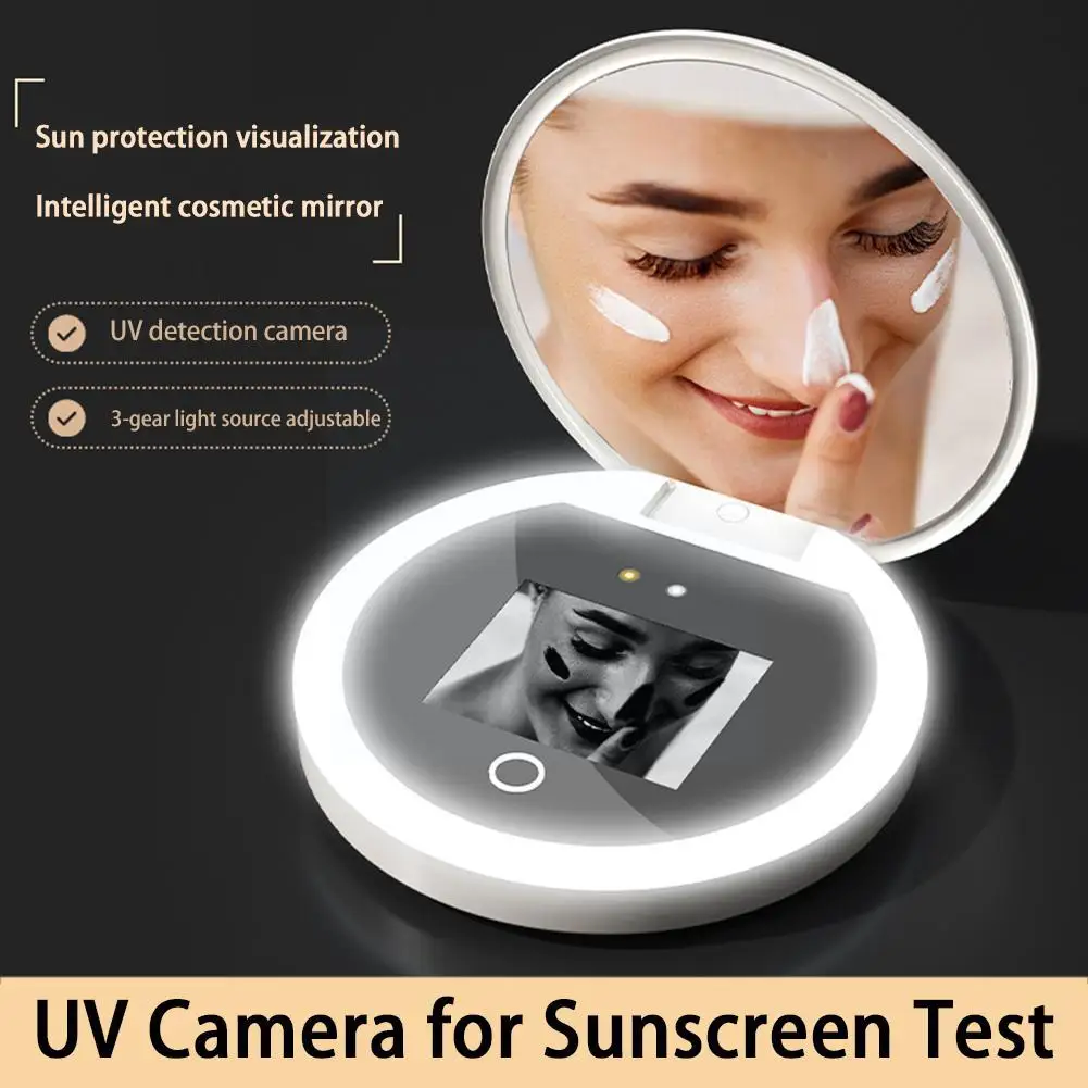 Smart Sunscreen UV Makeup Mirror Handheld LED Beauty Rechargeable Eye Mirror Makeup Portable Mirror Protection Makeup S1K2