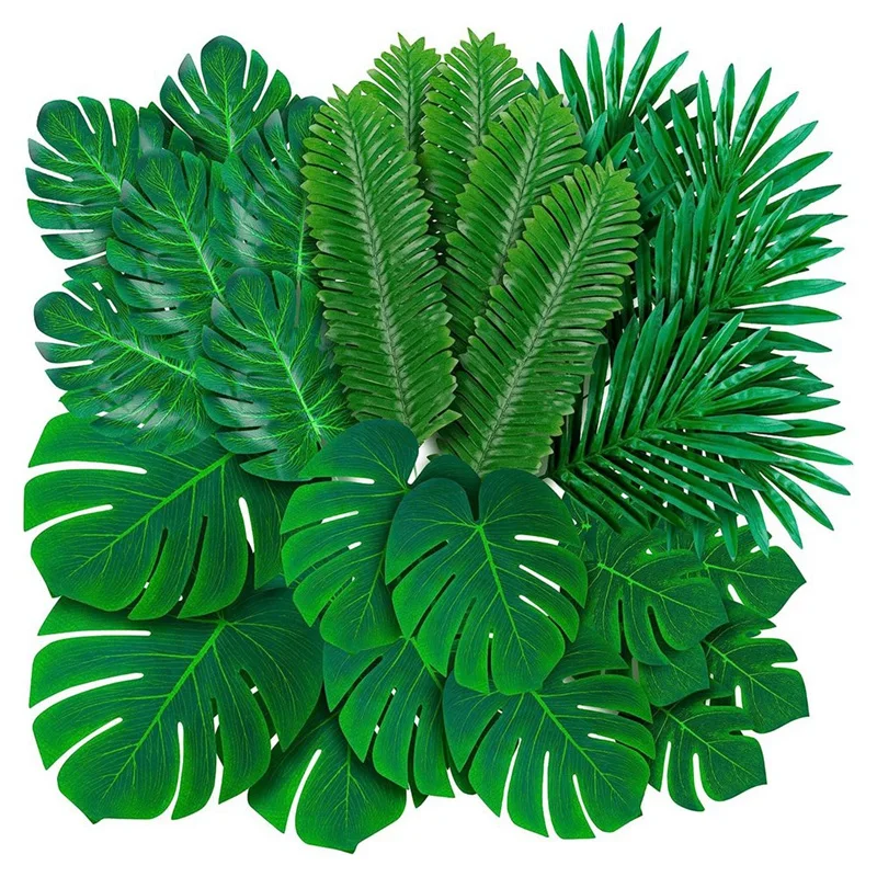 

108 Pack Palm Leaves Artificial Tropical Monstera-6 Kind Artificial Green Palm Leaf With Stems For Hawaiian Luau Party