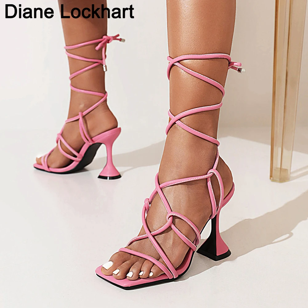 

Sexy Summer High Heels Women Cross Strap Sandals Lady Gladiator Sandles Fetish Prom Catwalk Nightclub Shoes Square Toe Stilettos