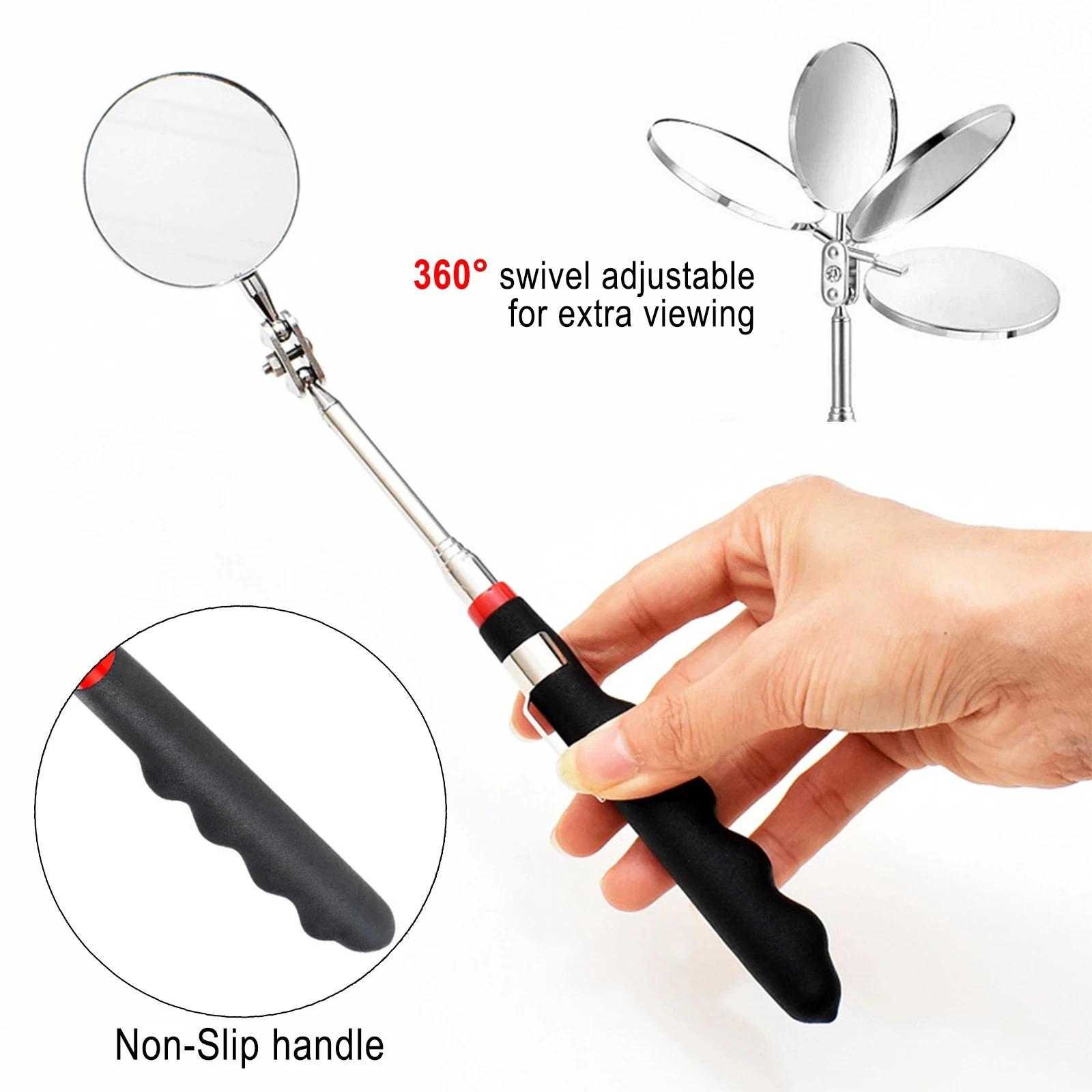 Portable Telescoping Flexible Head Inspection Mirror With LED Light Adjustable 360 Degree Swivel Viewing Auto Hand Tools