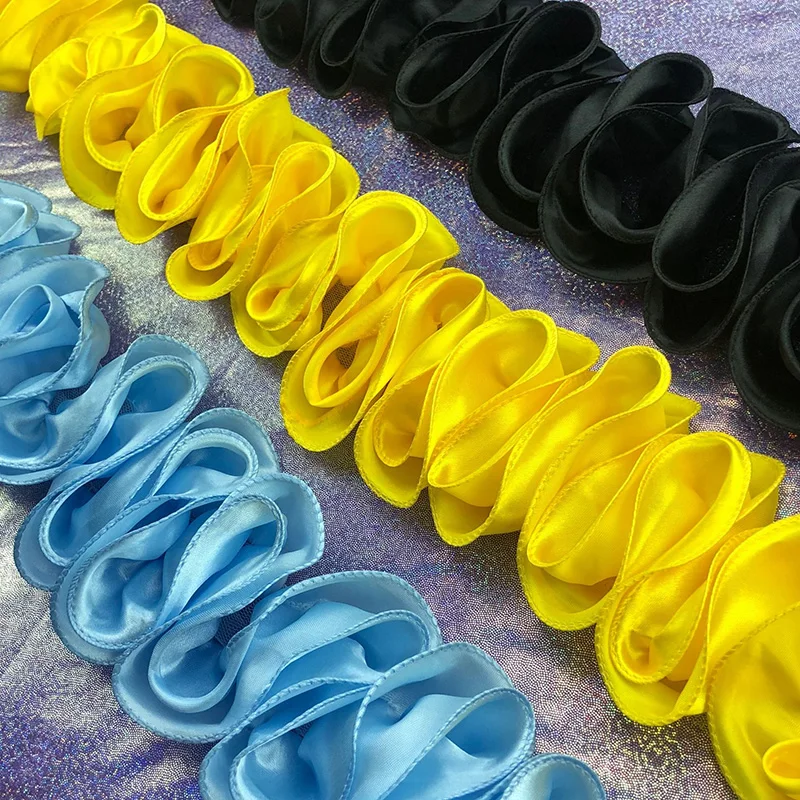 5 ярдов плиссированная отделка с рюшами блестящая атласная 3D кружевная ткань