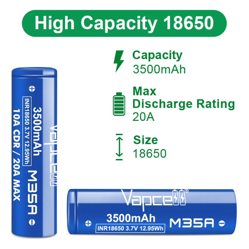 Оригинальный класс A Vapcell M35A 18650 3500 мАч аккумулятор 10A/20A 3 7 в Втч INR18650