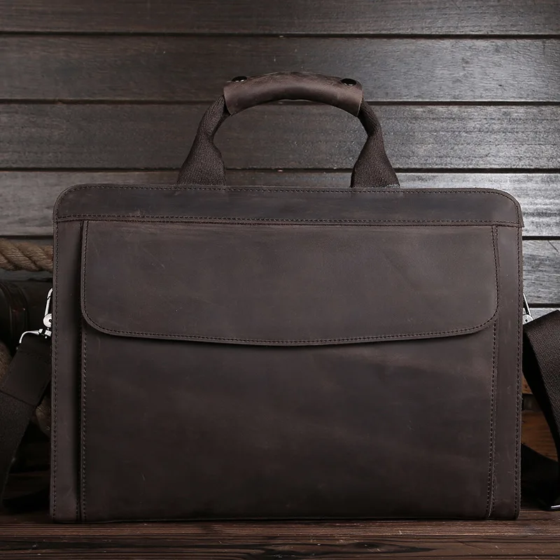

Luxury Vintage Handmade Crazy Horse Leather Men Briefcase 100% Genuine Leather Laptop handbag Perfect Quality Business Briefcase
