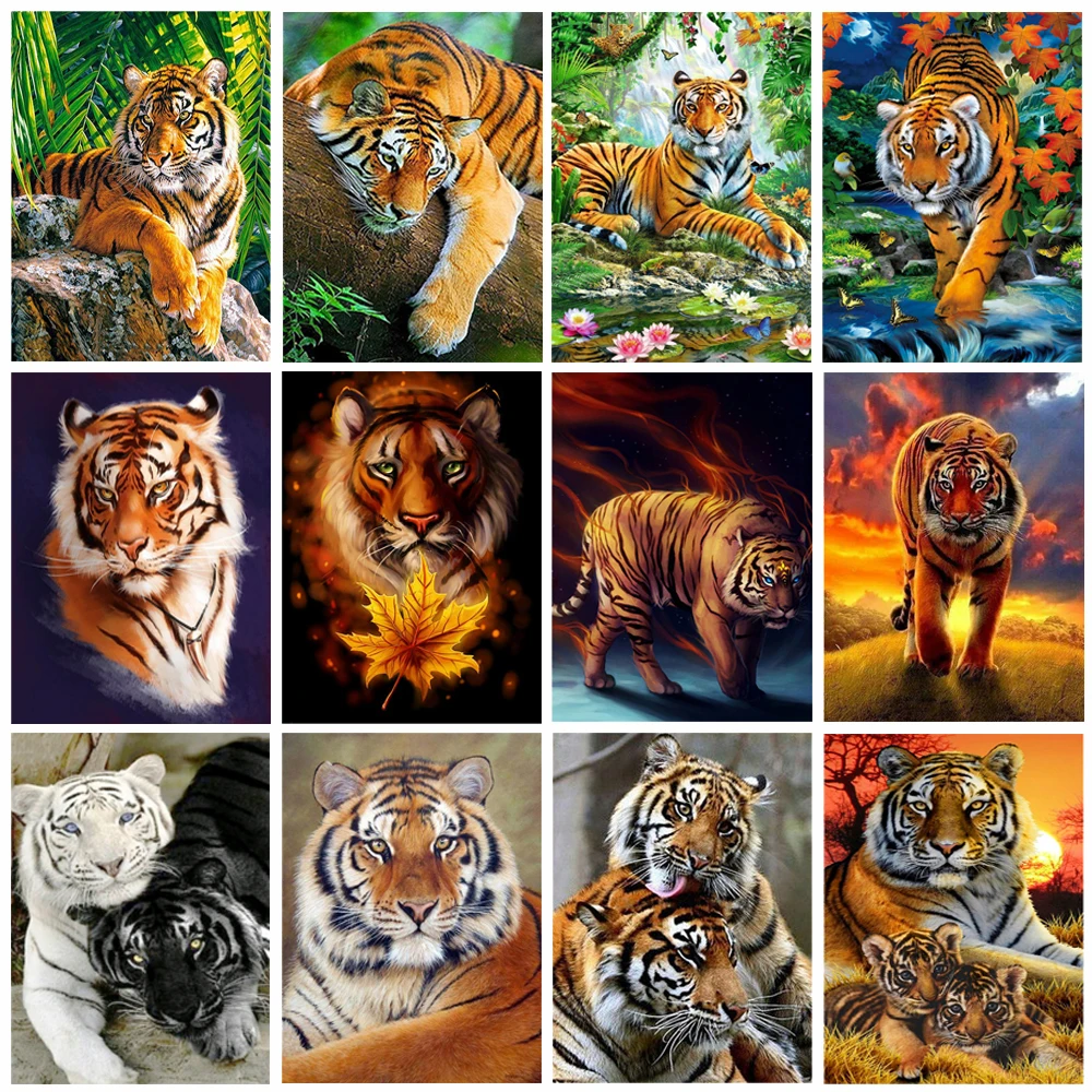 

Алмазная 5D картина «сделай сам» с тигром, полное сверление, круглая/квадратная вышивка, мозаика с изображением животных стразы, домашний де...