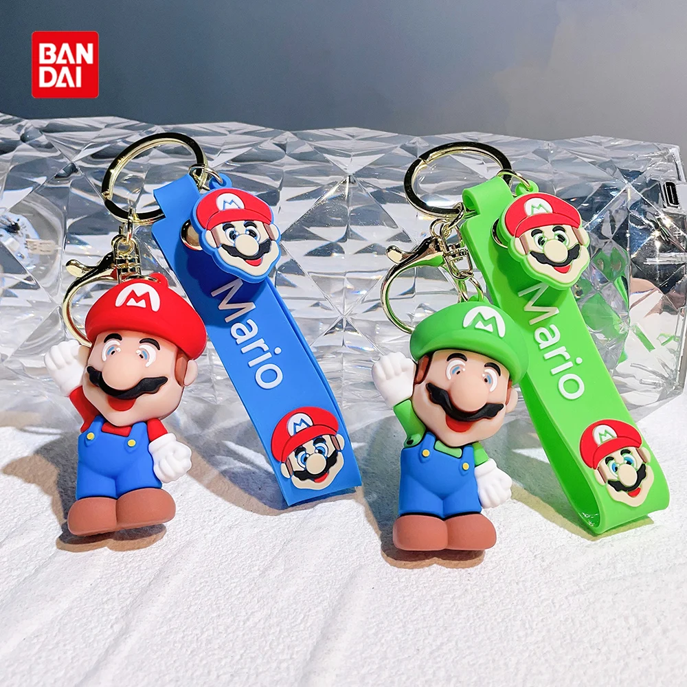 

Bandai Game Figure Super Mario Keychains Cartoon Doll Pendant Silicone Keyrings Anime Periphery Keyholder Car Key Bag Key Chains