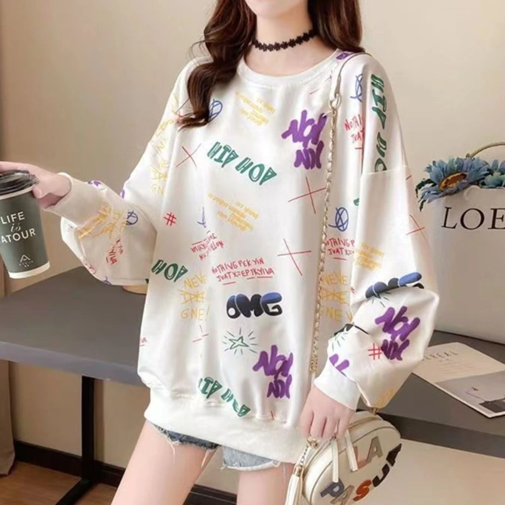 

2023 Spring Autumn Causal New Fashion Slim Full Sleeves Printed Streetwear Mid-Length O-neck Hoodies Oversized 5XL Korean