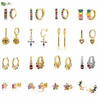 925 sterling silver needle colorful crystal heart earrings hoop fashion hoop earrings for women wedding high luxury jewelry gift