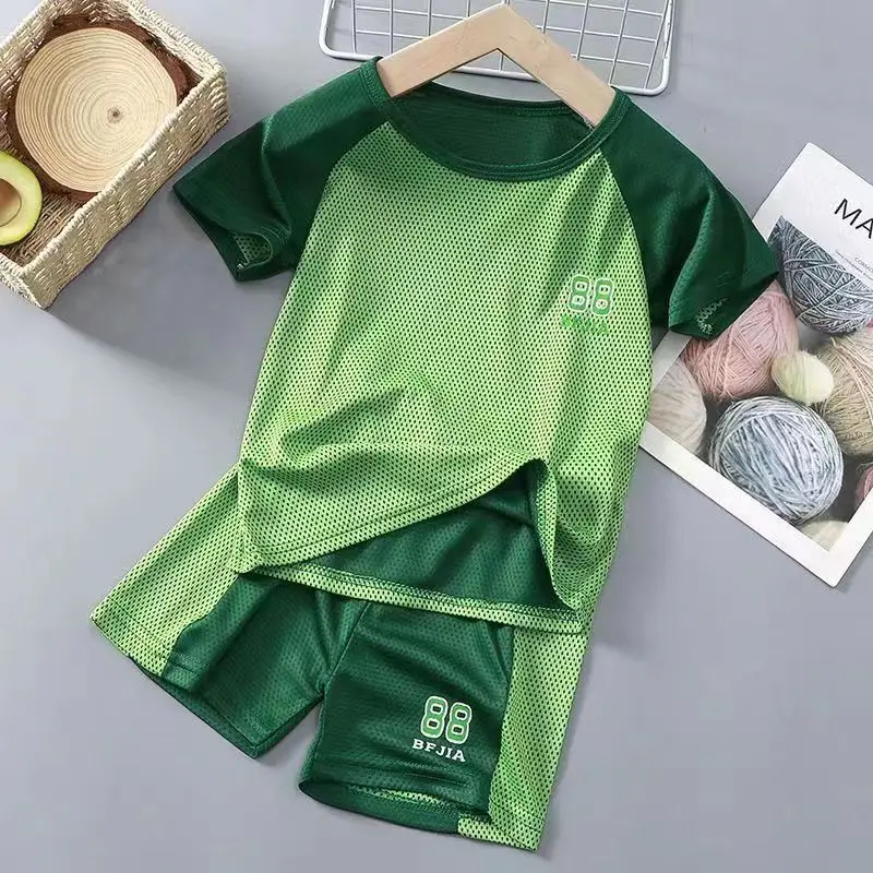 New Summer Childrens Short Sleeve T-shirt Sports Set For Boys And Kids Girls Fashion Breathable Quick Drying Clothes For Middle