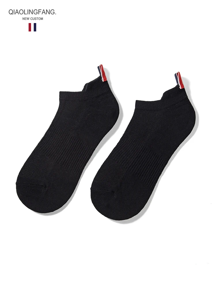 6 pairs TB short socks pure cotton men's and women's couples webbing tb short tube tide brand black and white gray socks