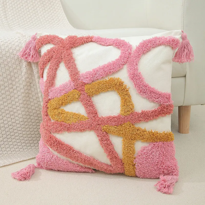 

Tufted Pillowcase Sofa Bed Head Bay Window Cushion Cover Simple Tassel Pillowcase Pillow Cover Home Decor
