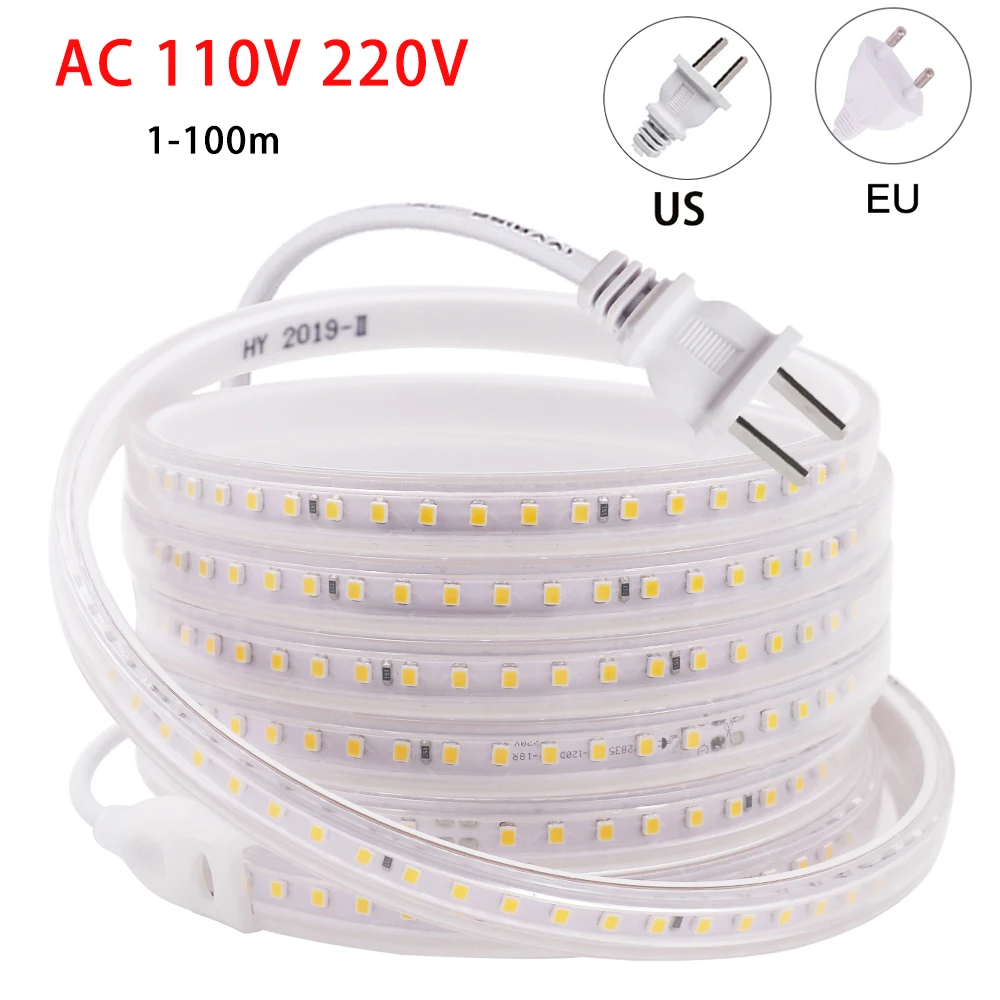 

1-100m Led Strip Light Waterproof AC 110V 220V Flexible Diode Tape SMD 2835 120LEDs/m Led Strip Room Decorations 4000K 6000K