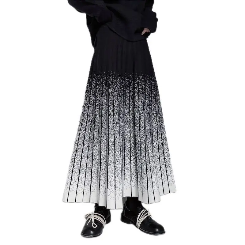 Женская вязаная плиссированная юбка с высокой талией
