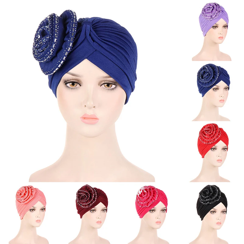 

New Hemp Stick Drill Flower Baotou Cap Muslim Cap Pure Color Turban Hat Pan Flower Hat Unique National Style Elegant Exquisite