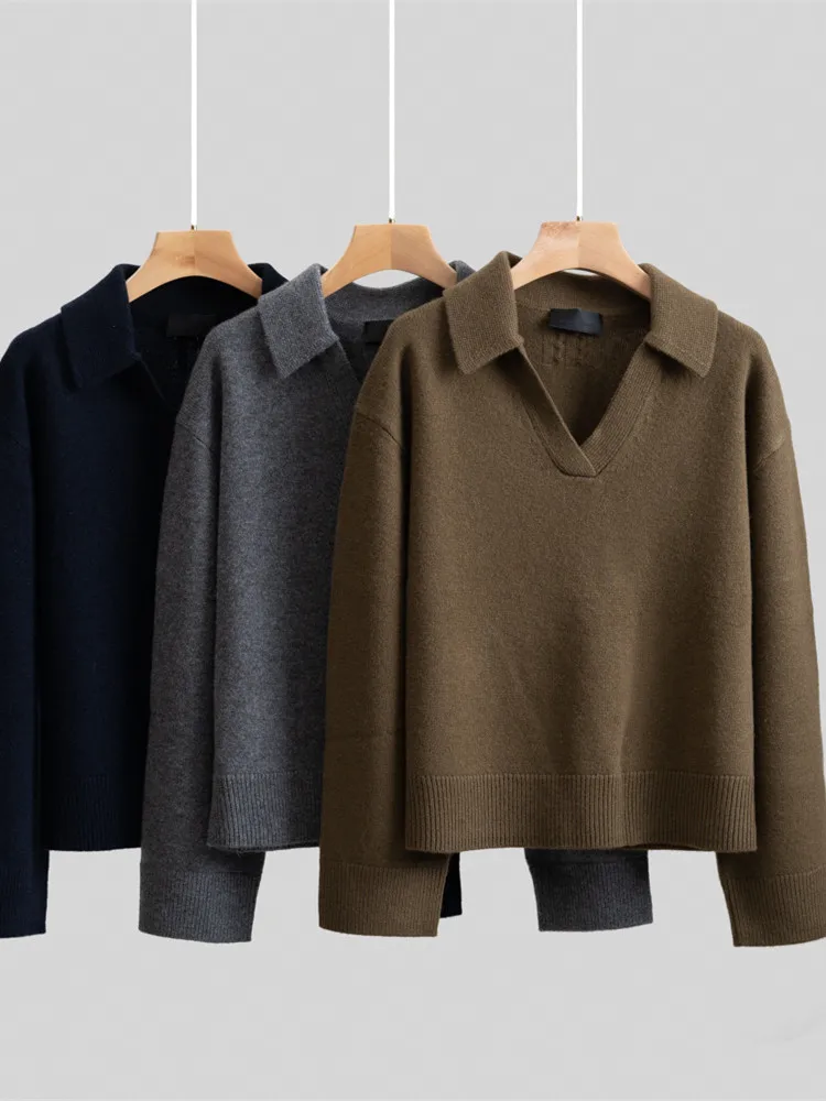

Women's Sweater V-Neck Solid Color Long-Sleeved Knitted Pullover Top