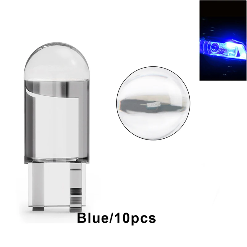 

Автомобильная лампа дневного света T10 W5W Canbus Glass COB 6000k, лампа для чтения, габаритный фонарь, лампочка для номерного знака 168 194 192 DC 12V, белый, синий, красный