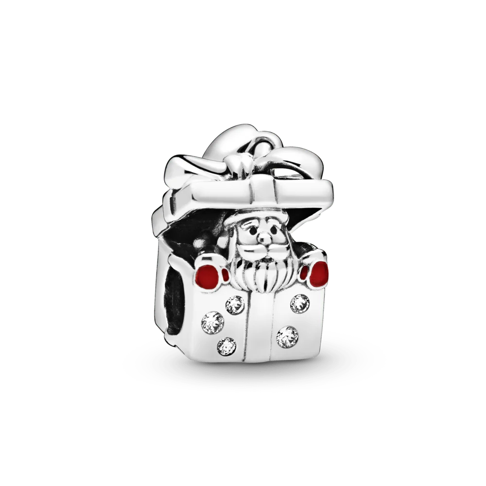 

925 Sterling Silver Bead Christmas Santa in a Giftbox Charm Fit Original Pandora Bracelet Women Advanced Texture Jewelry Gift