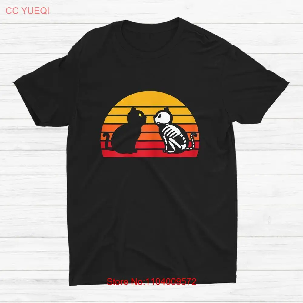 ! Страшная спутанная футболка Хэллоуин кошка скелет размер S-5XL