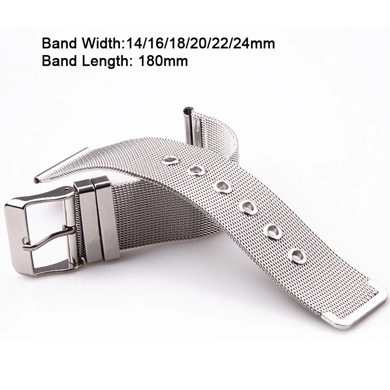 Milanese Mesh Watchband Stainless Steel Metal Strap 18mm 20mm 22mm 24mm Universal Men Women Mesh Pin Buckle Bracelet Accessories