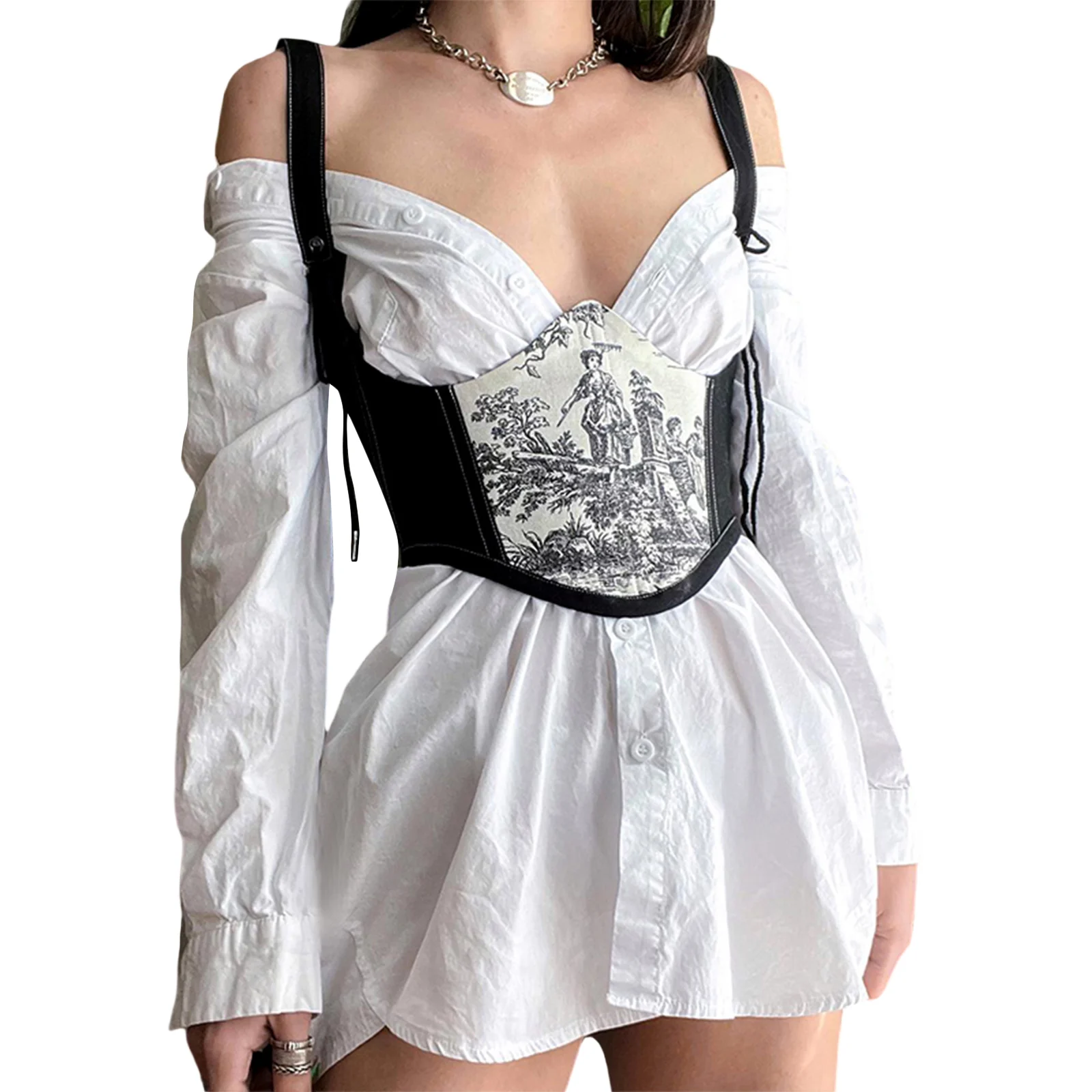 

Women Sleeveless Off Shoulder Fashion Print Sexy Underbust Corset Crop Tops Vest Female Underwear Backless Bustier Top Solid