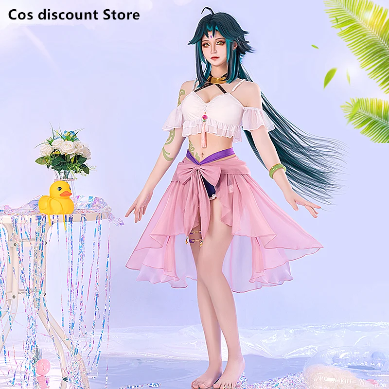 

Rose Xiao Sexy Split Swimsuit Game Genshin Impact Cosplay Costume Anime Women Bikini Set Swimwear for Girls 2023 Sizes S-XL