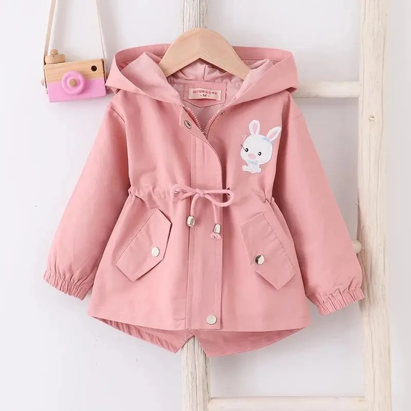 Girls Windbreaker Coat Children's Baby Spring Hooded Jacket Children's Clothing Spring and Autumn Outer Wear Tops GirlsTrench