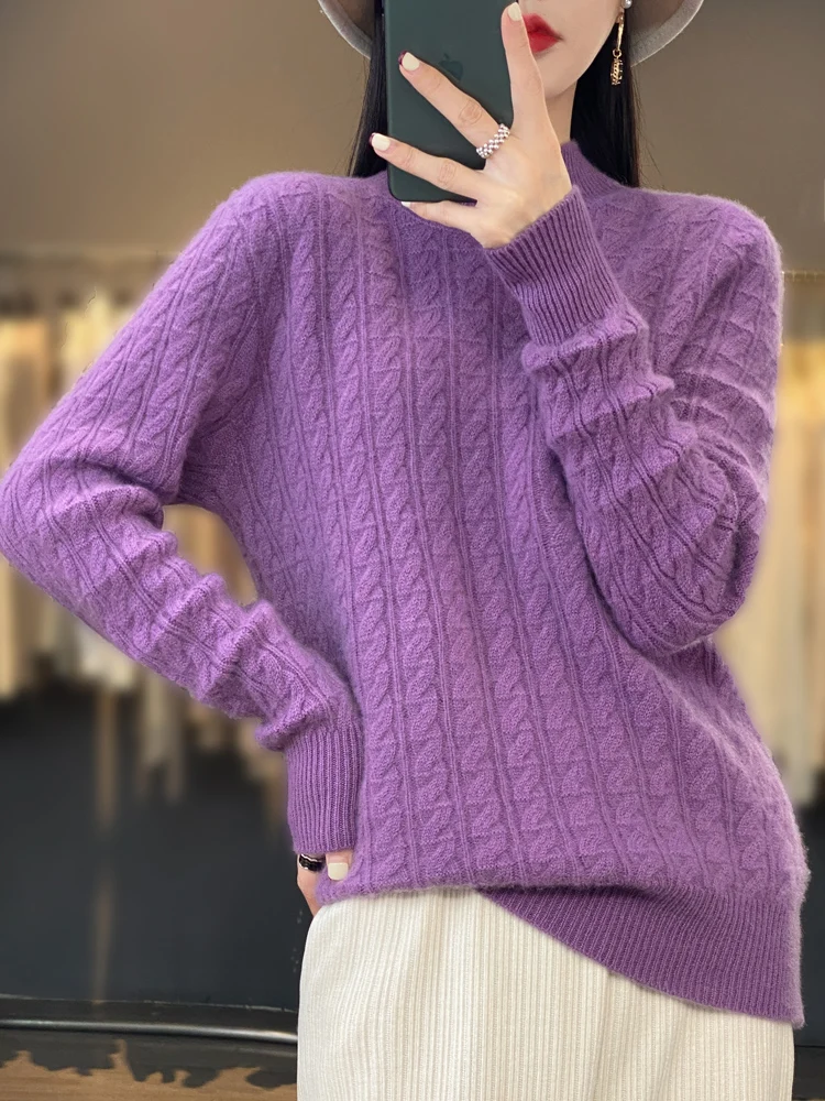 

Осенне-зимний женский свитер из 100% мериносовой шерсти пуловеры с ложным воротником толстые теплые с длинными рукавами модная базовая кашемировая трикотажная одежда