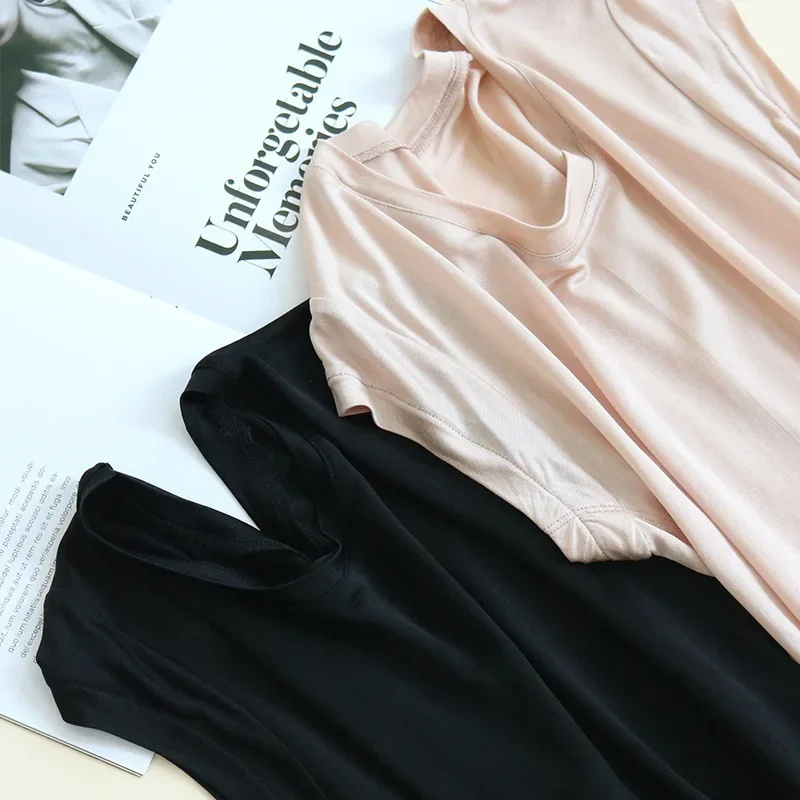 Tangge весна-лето натуральная шелковая футболка с короткими рукавами и круглым