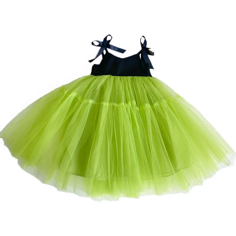 

Kids Dresses for Girls Green Mesh Patchwork Strap Dress Baby Girl Summer Party Clothes for 2-6 Years
