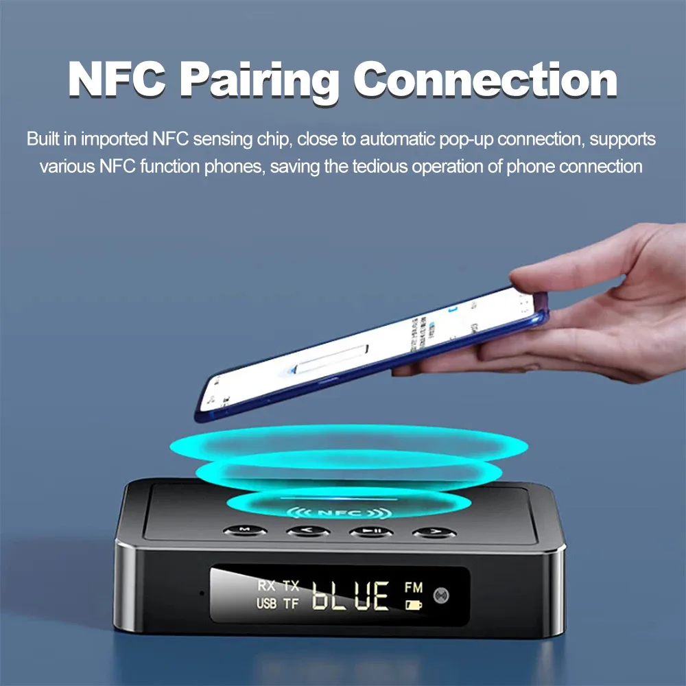 Фото NFC Bluetooth 6.0 приемник-передатчик беспроводной адаптер FM стерео AUX 3,5 мм оптический коаксиальный TF/U-диск пульт дистанционного управления для ТВ ПК №2