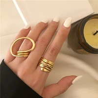 2 pcsset minimalist stainless steel line sense rings for women fashion creative hollow irregular geometric party jewelry