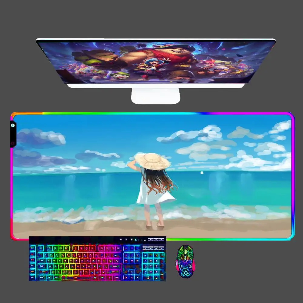 

Demon Slayer Kimetsu RGB Kawaii Mouse Pad Gamer Large Computer Extended LED Mousepad Desk Mat Keyboard Rubber Non slip Carpet
