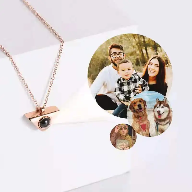Simple Triangle Necklaces Couples Custom Photo Projection Necklace Pendant Choker Valentine's Day Xmas Accessories Jewelry Gift
