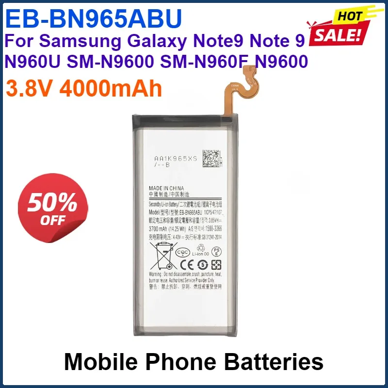 Аккумулятор для мобильного телефона 3 8 В 4000 мАч EB-BN965ABU Samsung Galaxy Note 9 N960U SM-N9600 SM-N960F