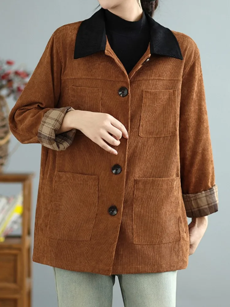 Вельветовая осенне-зимняя рубашка пальто женские нерегулярные модные