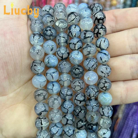 Черные агаты с прожилками дракона, бусины 4/6/8/10/12/14 мм, 15 дюймов