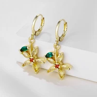 2022 new fashion luxury 14k real gold plated hoop earrings for women cubic zirconia flower charm pendant dangle earring jewelry