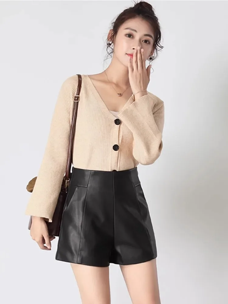 Модные облегающие шорты из искусственной кожи с завышенной талией женские