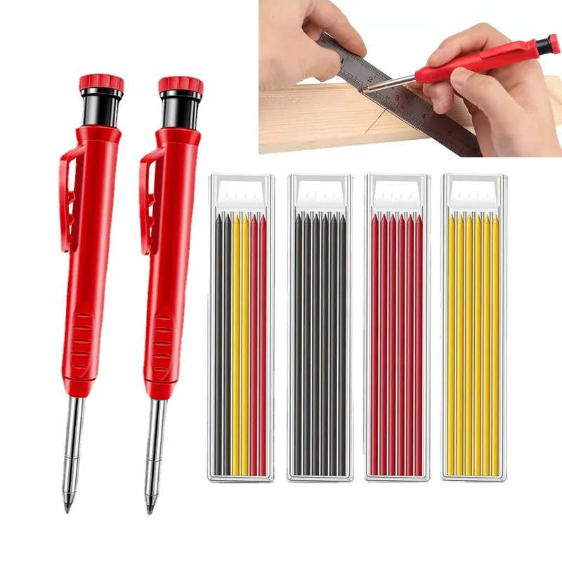 

Solid Carpenter Pencil Set Mechanical Pencil 6 Colors Refill Carpentry Marking Scriber Woodworking Construction Tools